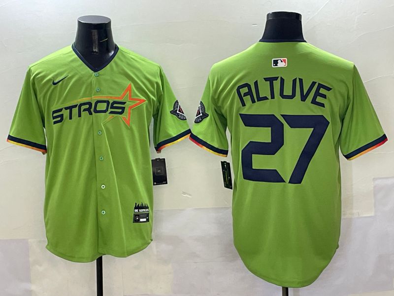Men Houston Astros 27 Altuve Green three generations Joint Name 2025 Nike MLB Jersey style 1